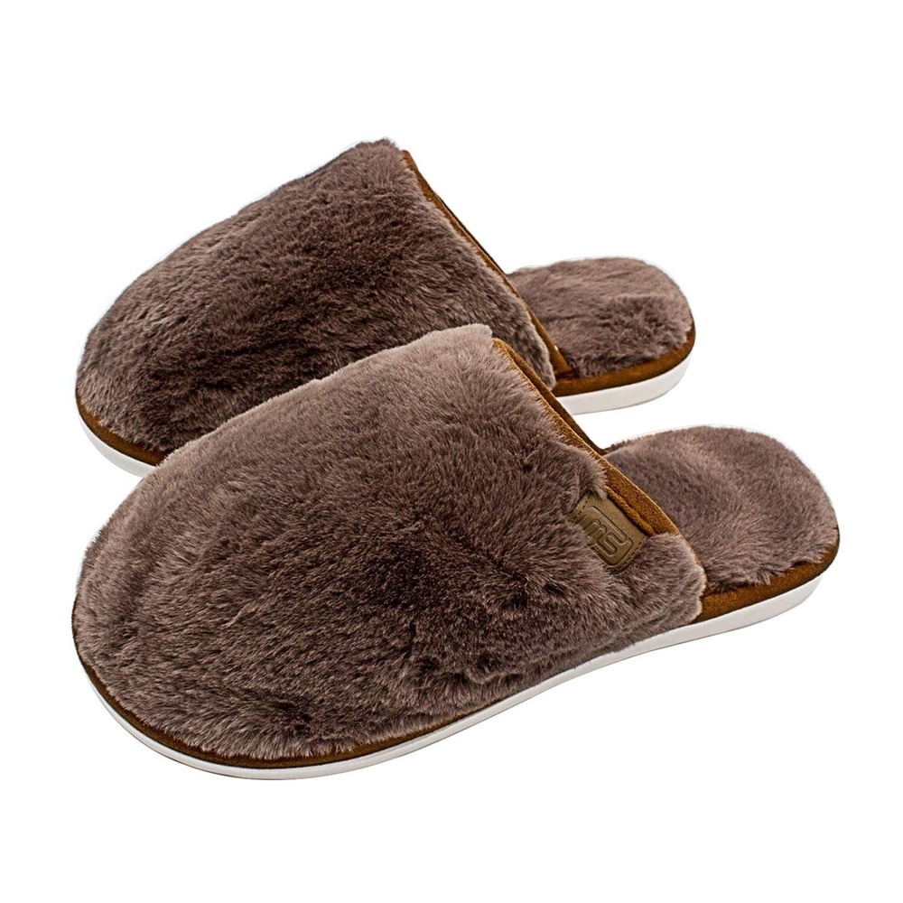 NEDLEDK Plush Fleece Slippers Womens 8.5-9 Coffee Brown Soft Faux Fur Slip-On